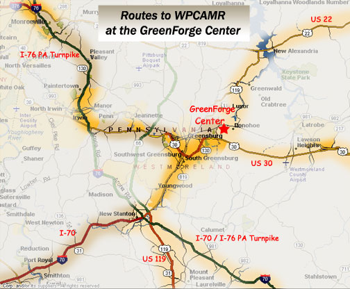 Map of major routes to GreenForge Building